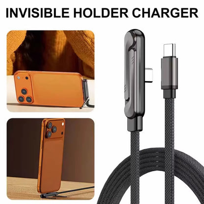 Sideways Phone Charger,Invisible Stand Charging Cable,Built in Phone Stand Charging Cord with Folding Phone Stand 2-In-1 Holder